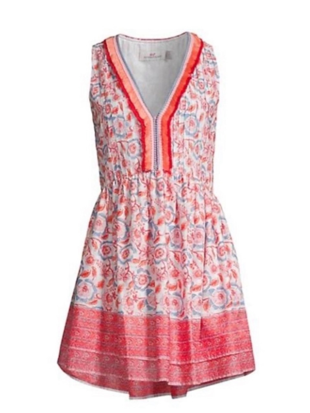 Vineyard Vines Coral and Light Blue Floral V-Neck Dress
